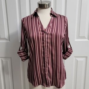 NWOT Express V-Neck Button Down Red Striped Women’s Small